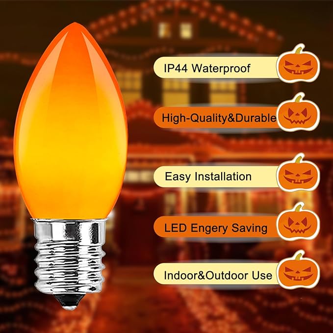 C9 LED Halloween Orange String Lights 25Ft 25 Orange Halloween Christmas Decorations Lights Waterproof UL Listed for Indoor Outdoor Christmas Halloween Patio Wedding Holiday Home Thankgiving Decor