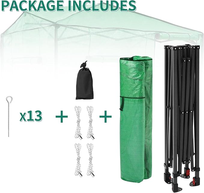 EAGLE PEAK 8x6 Portable Walk-in Greenhouse, Pop-up Indoor Outdoor Garden Green House, Zippered Door and Window, PE Cover, Green