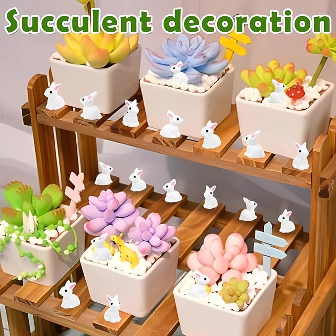 80Pcs Mini Rabbits Resin Tiny Rabbits Miniature Decoration Figurines Ducks Dollhouse Garden Decor Plastic Mini Animals Micro Landscape Ornament Cake DIY Craft