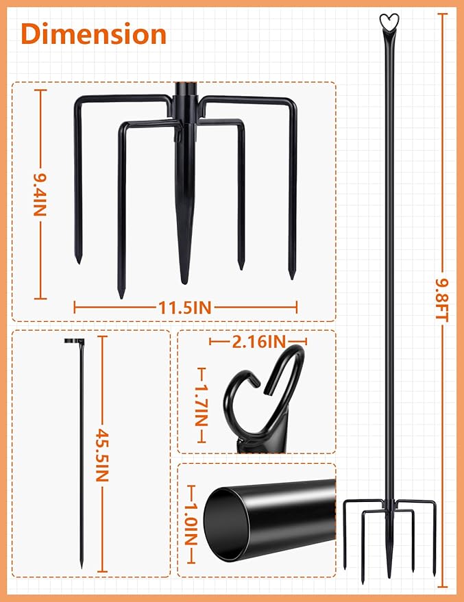 LOPANNY String Light Poles - 2 Pack 9.8 FT for Outside Hanging - Backyard, Garden, Patio, Deck Lighting Stand for Outdoor Parties, Wedding