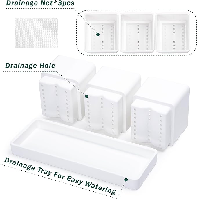D'vine Dev Herb Garden Planter Set, Plastic Plant Pots with Drainage and Saucer, Indoor Succulent Cactus Vegetable Pot for Windowsill, Garden Balcony, White, Set of 2, 76-V-A-2