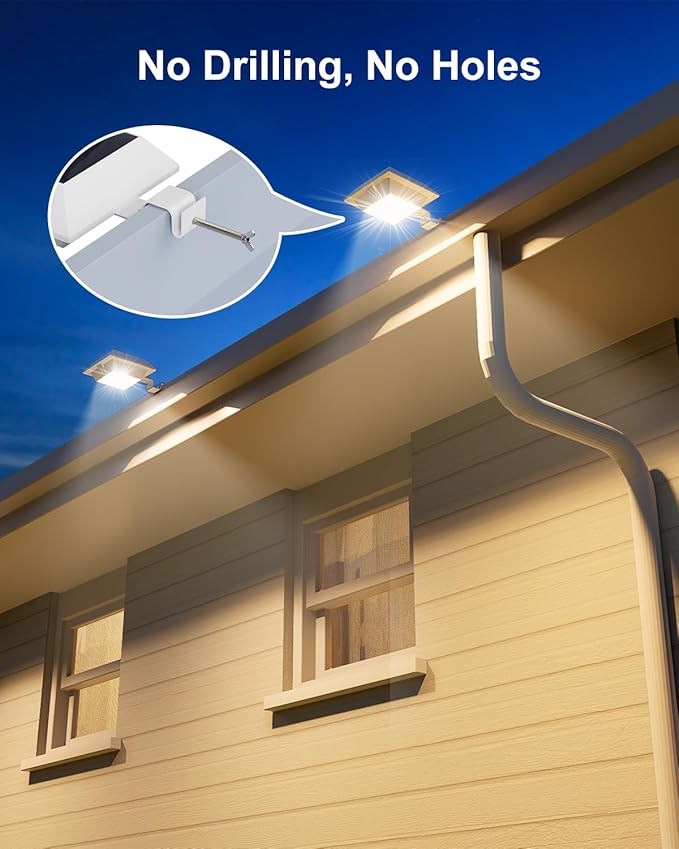 4 Pack Solar Powered Gutter Lights Outdoor Decorative Waterproof 12 LEDs Yard Lamp for Fence, Railing, Outside Wall, Deck, Garden, Path, Backyard, Walkway, Patio, No Drilling Installation (Warm White)
