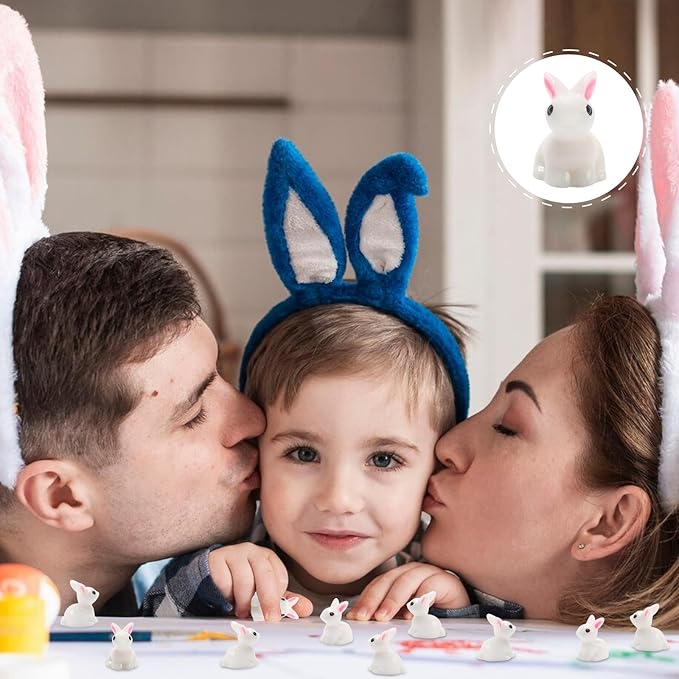 Exasinine 100Pcs Rabbit Miniature Figurines Easter Bunny Mini Rabbits Bunny Figurine Mini Resin Animals Fairy Garden Miniature Ornaments for Easter Egg Fillers Dollhouse Cake Home DéCor