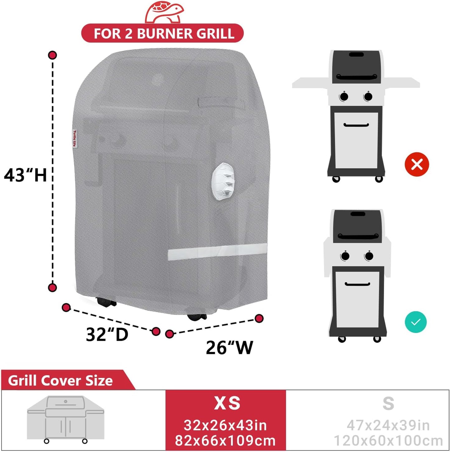 BBQ Grill Cover, 32 Inch Heavy Duty Waterproof 2 Burner Barbecue Gas Grill Covers for Weber Spirit Char-Broil Performance, Gray