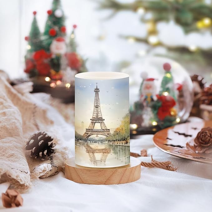 Flickering Flameless Candles, Eiffel Tower Lake LED Candles with Remote Timer, Set of 2 Battery Operated Candle for Valentine Wedding Birthday