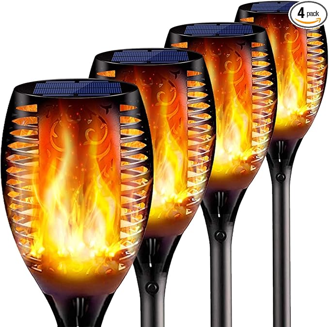 4PCs Solar Torch Lights Outdoor, 43 inch 96 LED, Waterproof Landscape Garden Pathway Light with Vivid Dancing Flickering Flames, with Auto On/Off Dusk to Dawn, for Christmas Lights Decoration