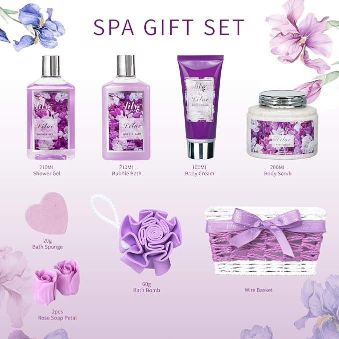 Christmas Gifts for Women - 9 Pcs Lavender Bath and Body Gift Basket Set for Women, Gift Baskets | Valentine's, Birthday, Mothers Day Gifts for Mom, Perfect Gift for Mom All Occasion Gifts for Her