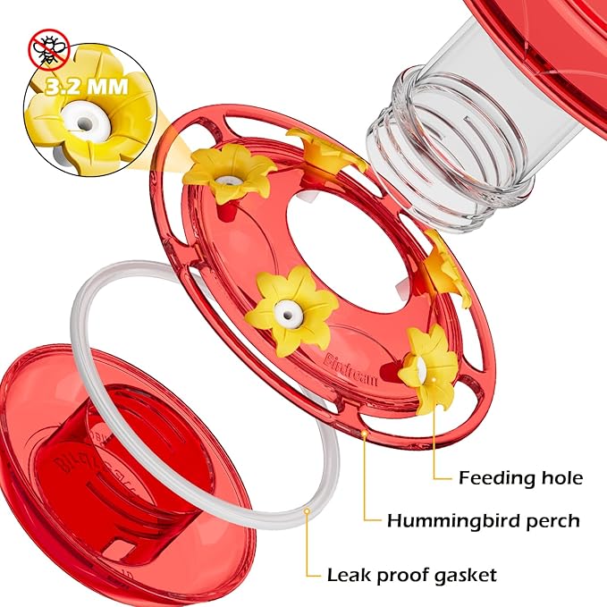 Birdream Hummingbird Feeder for Outdoors Hanging 40oz 10 Feeding Ports, 2 Pack Humming Bird Feeder with Ant Moat Brush Leak Proof - Red
