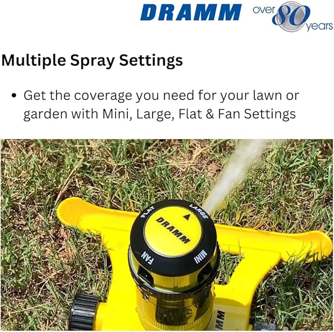 Dramm ColorStorm Gear Drive Sprinkler on Heavy Duty,Durable Metal Base, 4 Patterns, Ideal for Small, Medium & Large Areas with Pass Through Feature, Orange, 40 Foot Diameter