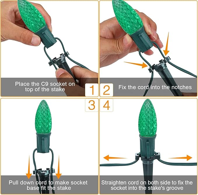 C9 Christmas Pathway Lights with Stakes,Multicolor,30 Ft 30 Strawberry LED Bulbs and Stakes,Connectable Shatterproof Outdoor Lights Marker for Xmas Yard Garden Path Lawn Walkway Sidewalk