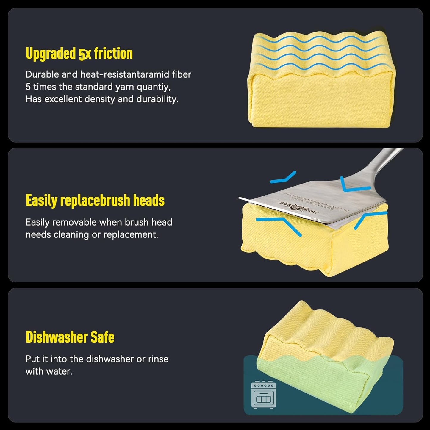 Bristle-Free Steam Grill Brush,with Extended Luxurious Rosewood Handle,Unique Seamless-Fit Scraper Tool,BBQ Replaceable Cleaning Head,Grill Cleaner for Outdoor Grill,Gifts for Men/Dad ﻿