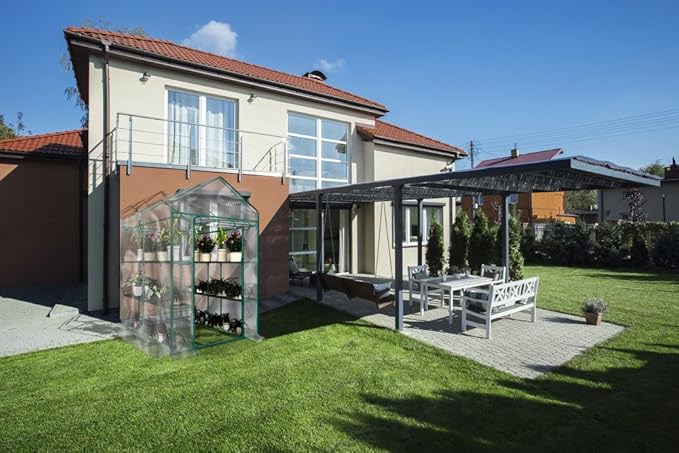 Greenhouse - Walk in Greenhouse with 8 Sturdy Shelves and PVC Cover for Indoor or Outdoor Use - 56 x 56 x 76-Inch Green House by Home-Complete