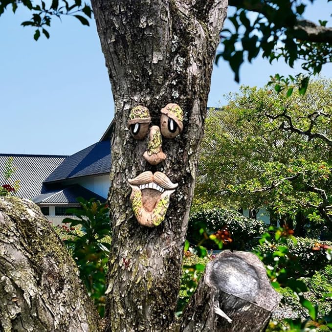 4 Pack Tree Faces Decor Outdoor with 20 Screws, Tree Face Outdoor Statues Old Man Tree Hugger Bark Ghost Yard Art Garden Decoration, Tree Decorations Outdoor for Halloween Easter