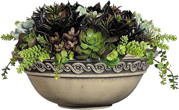 Classic Home and Garden Corinthian Resin Flower Pot Planter Bowl, Gray, 12"