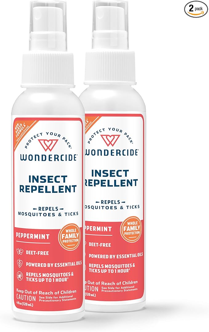Wondercide - Mosquito, Tick, and Insect Repellent with Natural Essential Oils - DEET-Free Bug Spray and Killer - Safe for Family - Peppermint 2-Pack of 4 oz Bottle