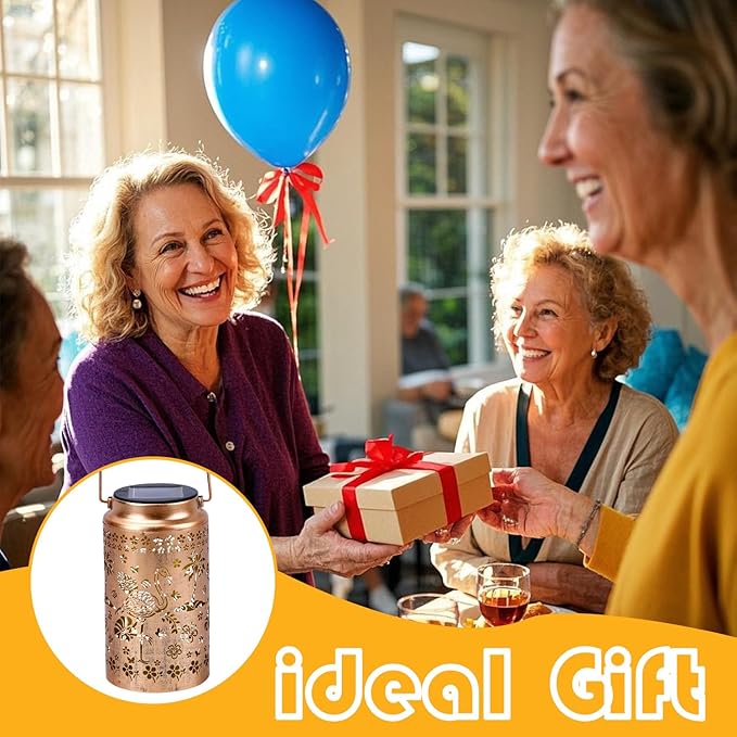 Flamingo Solar Lanterns Outdoor Waterproof, Metal Hanging Lights Decorations for Garden Yard Lawn Patio, Unique Flamingo Gifts for Women Mom Grandma Gardener for Mother'Day Christmas