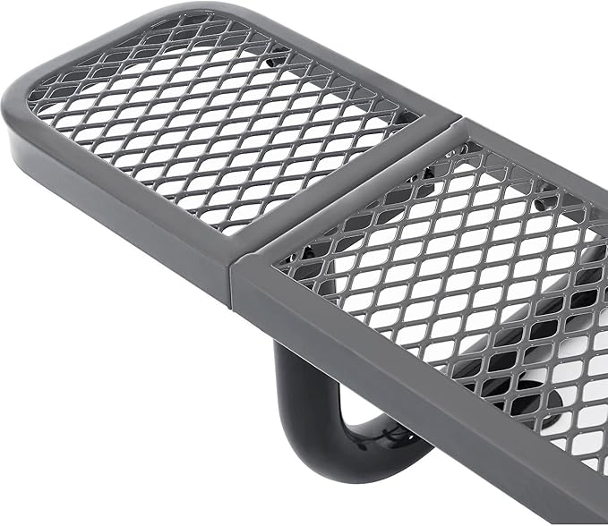 Global Industrial 8’L Rectangular Picnic Table, Expanded Metal, Gray Thermoplastic Coating, Attached Benches, 1-1/2” Umbrella Pole Hole, Outdoor-Rated, 1000 lb Capacity, 96” x 30” Tabletop