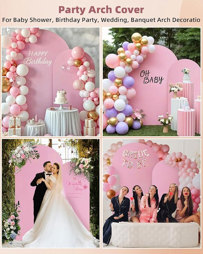 HEMMOTOP Pink Arch Backdrop Cover Set 7.2ft, 6ft, Wedding Arch Covers Stretchy Backdrop 2 Set, 2-Sided Spandex Arched Stand Covers for Balloon, Birthday Party, Baby Shower, Light Pink