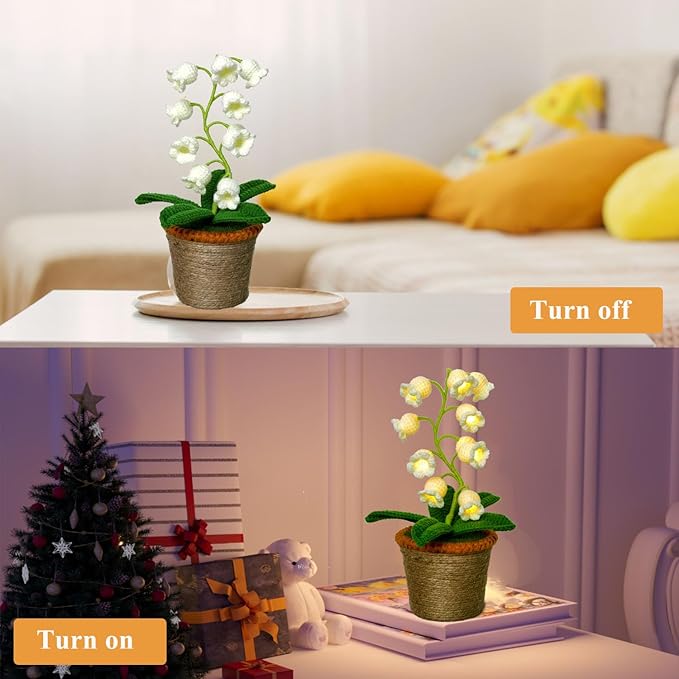 Lily of The Valley Lamp, Crochet Artificial Flower with 10 Little Night Lights, Cute Gifts for Women Wife Girlfriend Birthday Christmas Valentine Mother's Day -Large