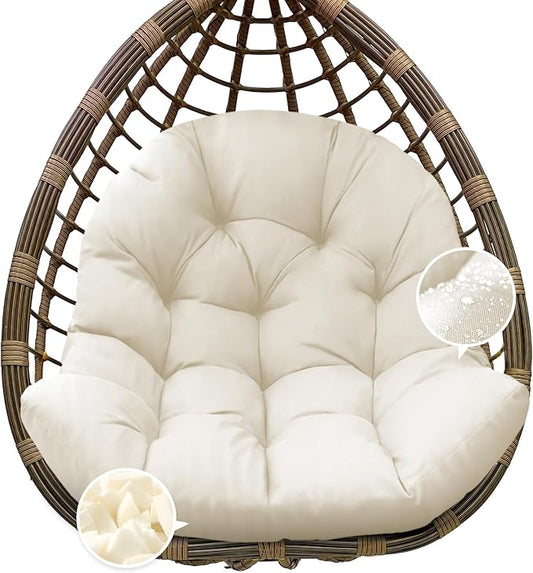 Egg Chair Cushion Replacement, Waterproof Outdoor Hanging Egg Chair Cushion Hammock Swing Chairs Cushions Pads, U-Shaped Thickened Cushions for Hanging Eggs Chairs, 47x33x7 Inches (Cream)