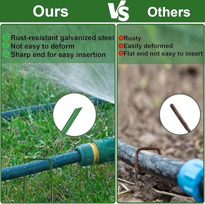 6 Inch Garden Stakes Galvanized Landscape Staples Green U-Type Turf Staples for Artificial Grass Rust Proof Sod Pins Stakes for Securing Yard Fences Weed Barrier Outdoor Wire Cords Tents Tarps 100 Pcs