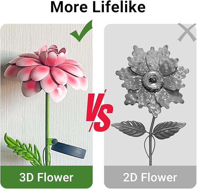 6Pcs 25" Solar Garden Decor for Outside, 3D Metal Flowers for Outside, Valentines Day Decorations Outdoor, Solar Stakes Garden Decor, Yard Art for Lawn Patio Porch Gifts for Her