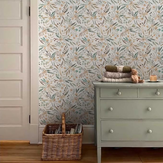 Boho Watercolor Brown Leaf Vintage Peel and Stick Wallpaper Self Adhesive Removable Easy Peel Off Stick on Wall Paper for Bedroom Cabinet Renter