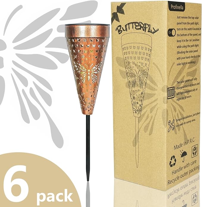 6-Pack Butterfly Outdoor Decor Solar Pathway Lights, Metal Landscape Lighting for Garden, Lawn, Yard, Patio, Backyard, Pathway, Walkway – gifts for Mother, Women, Men, Grandmother, Grandfather