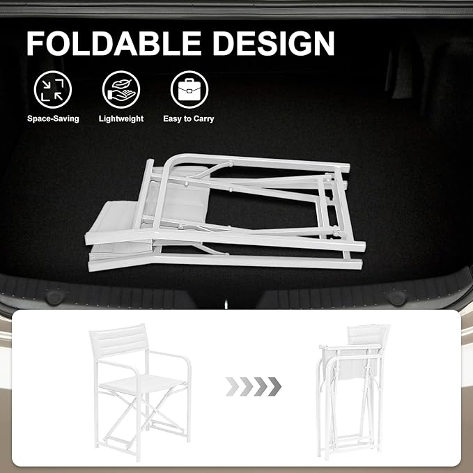 Aoodor Patio 34" Director's Chairs Set of 4, Outdoor Portable Bar Height Seating with Folding Aluminum Frame, 225 lbs Capacity, Perfect for Camping, Fishing, Picnic