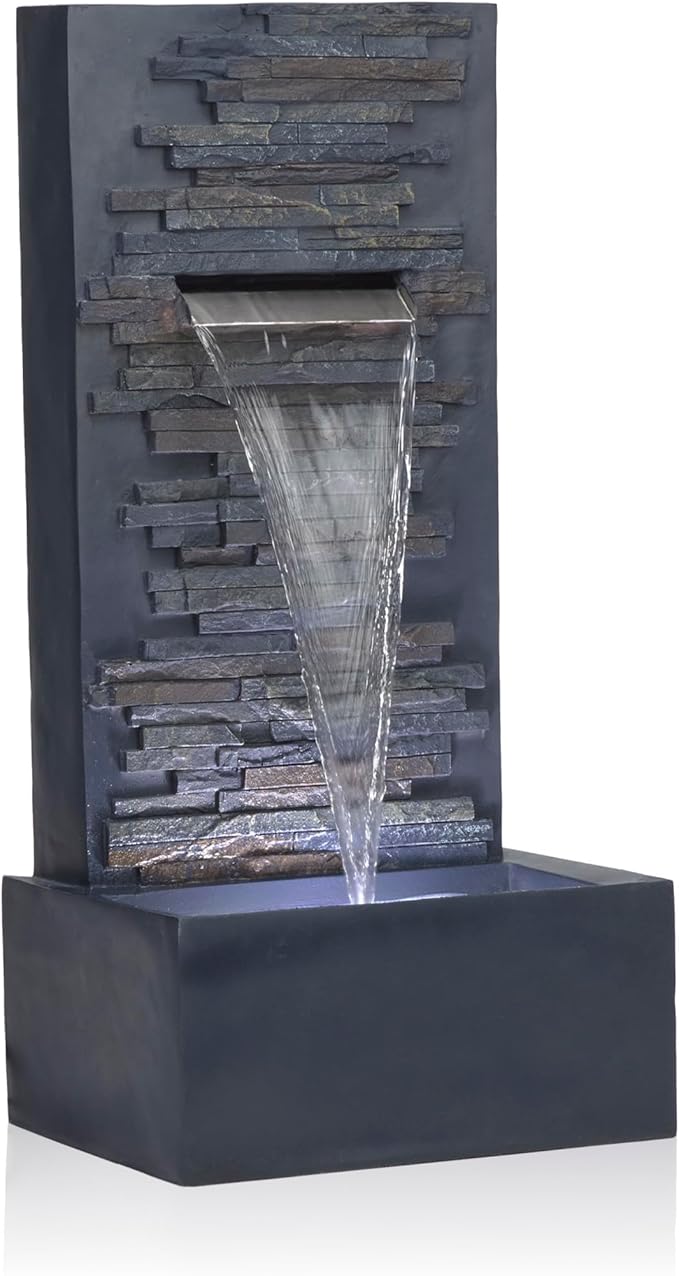 Alpine Corporation CPS194 Outdoor Modern Stainless Steel Geometric Orbs Water Floor Fountain for Patios, Gardens, and Outdoor Decor, 55" H, Brown