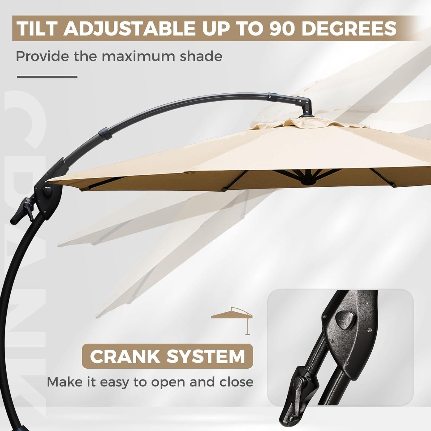 Grand patio 12 FT Sunbrella Cantilever Umbrella with Base Outdoor Aluminum Offset Umbrella with Tilt Adjustment (Flax, 12 FT-SUNBRELLA)