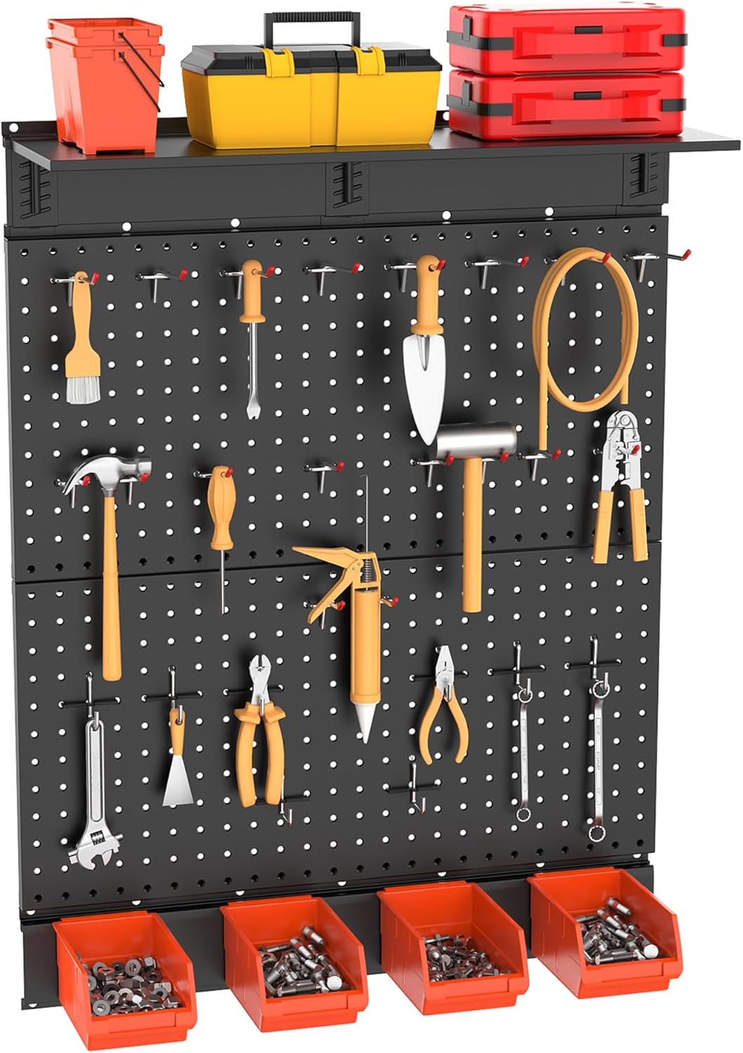 TORACK Garage Metal Pegboard with Accessories, Tools Organizer Peg Board with Pegboard Hooks, Bins, Tool Storage Pegboards for Wall(Black)