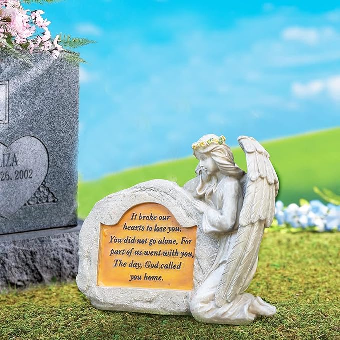 DKJOCKY Solar Angels for Cemetery, Angels Memorial Stone Gifts with Solar LED Light Garden Statues Grave Decorations for Cemetery, Sympathy Gifts for Loss of Loved One