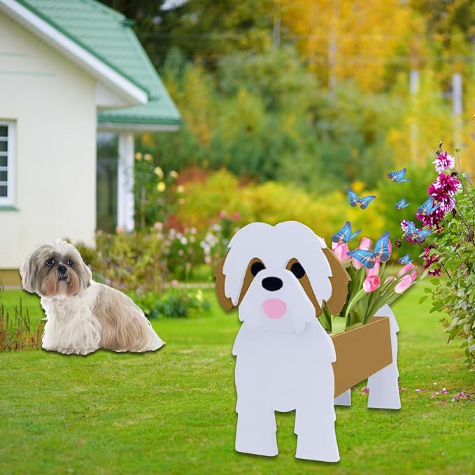 Brown Shih Tzu Dog Planter Plant Pots,Cute Garden Dog Flower Planter,Large Dog Planters Birthday Gifts for Women,Office,Indoor/Outdoor Decor（9.84 * 9.06 * 17in）