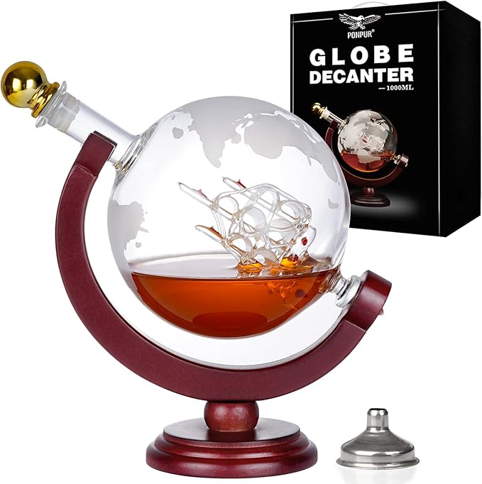 PONPUR Whiskey Globe Decanter, Gifts for Men Dad Father's Day, Anniversary Birthday Gift for Him Husband Boyfriend Grandpa, Unique Housewarming Presents Whisky Bourbon Decanter, 1000ml