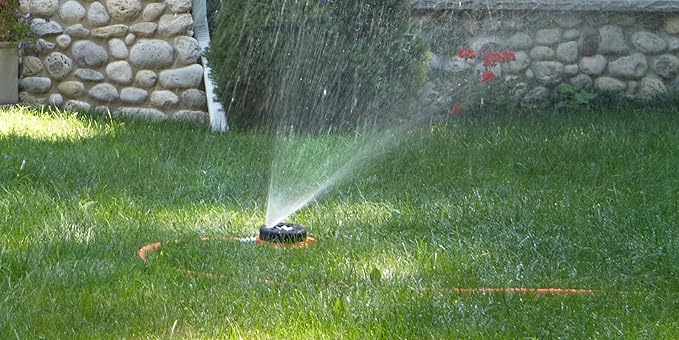 Dramm ColorStorm 9-Pattern Premium Turret Sprinkler With Heavy Duty Metal Base - Yellow #15023