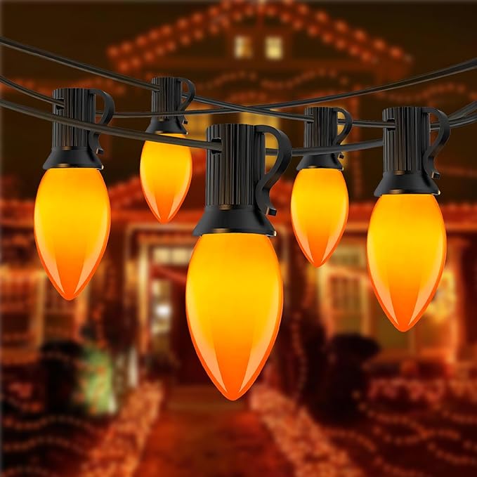 C9 LED Halloween Orange String Lights 25Ft 25 Orange Halloween Christmas Decorations Lights Waterproof UL Listed for Indoor Outdoor Christmas Halloween Patio Wedding Holiday Home Thankgiving Decor