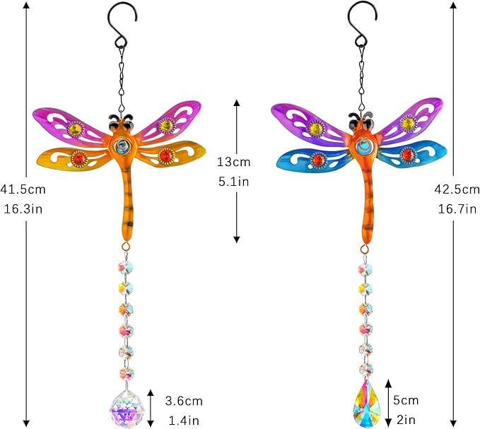 Crystal Dragonfly Suncatchers for Christmas, 2 Pack Dragonfly Sun Catcher for Windows Hanging, Stained Glass Dragonfly Ornament for Outdoor Home Decor
