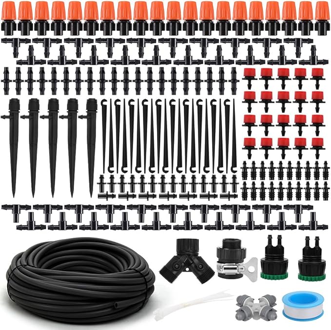 Garden Irrigation Kit,131ft 1/4" Drip Irrigation Kit Garden Irrigation System with Adjustable Nozzle Dripper Automatic Irrigation Equipment Set for Garden,Greenhouse, Patio,Lawn