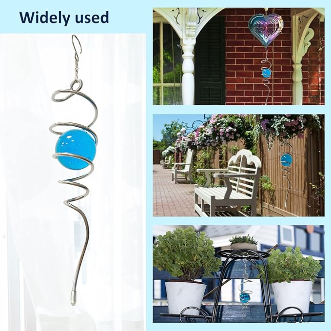Gazing Ball Spiral Tail Wind Spinner Stabilizer,Wind Spinner Tail Decorative Sun Catcher,Wind Spinner Spiral Indoor Outdoor Garden Decoration,Wind Spiral Rotating Yard Art Decor-13in(Blue)