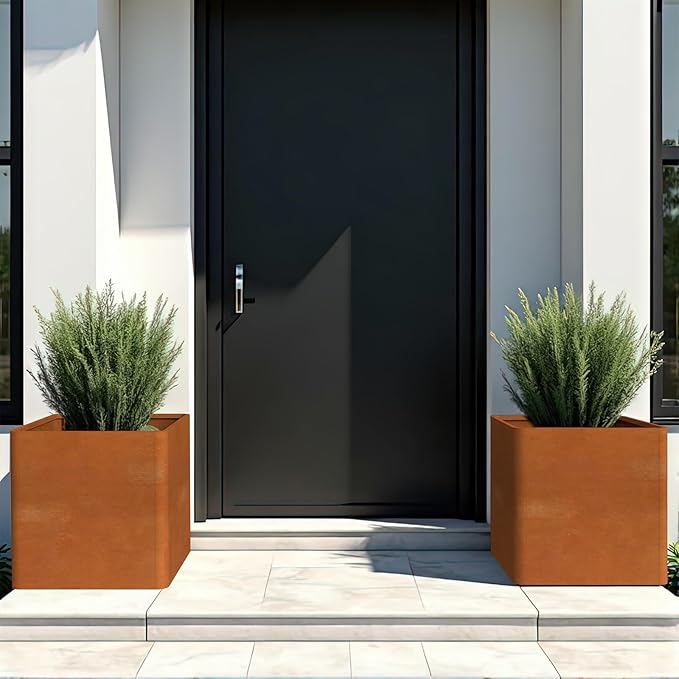 Corten Steel Planter Box 24" L x 24" W x 24" H,Large Metal Square Planter for Outdoor Plants,Metal Cube Flower Pot with Drainage Hole for Porch Hotel Patio Yard