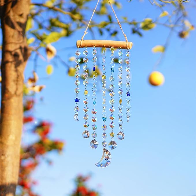 Crystal Moon Star Prism Suncatcher Rainbow Maker Pendant Window Garden Hanging Decoration Ornament Crystal Wind Chimes