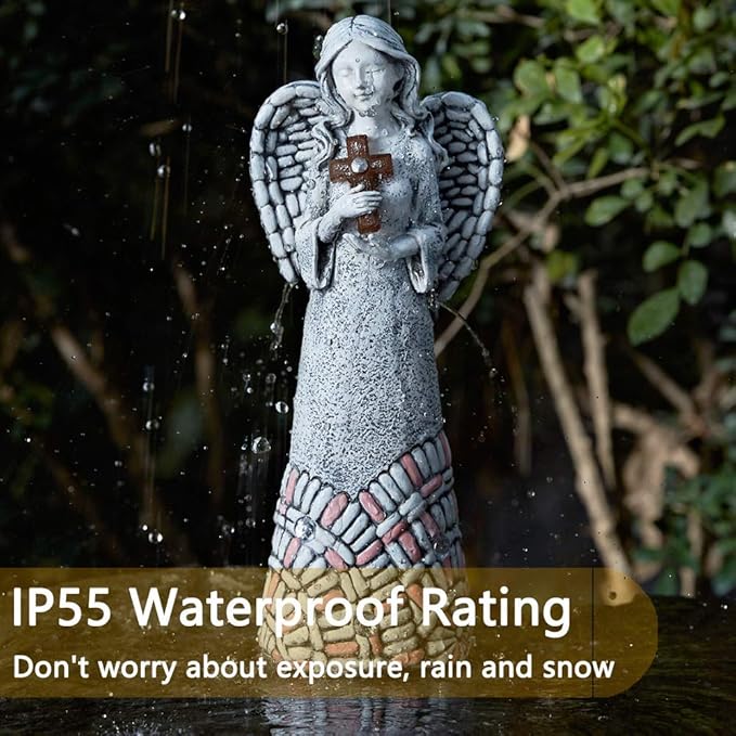 Angel Garden Statues Outdoor Solar Decor Gifts for Women Cross Praying for Cemetery Backyard Lawn Yard Decoration（10.24inch）