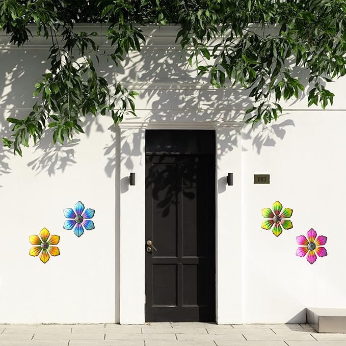 Gooyule Metal Flower Decor, 4-Pack Metal Floral Wall Decor 7 * 6.3 in Colorful Flower Wall Art Indoor Outdoor Hanging Wall Decor Set for Home Office Garden Yard