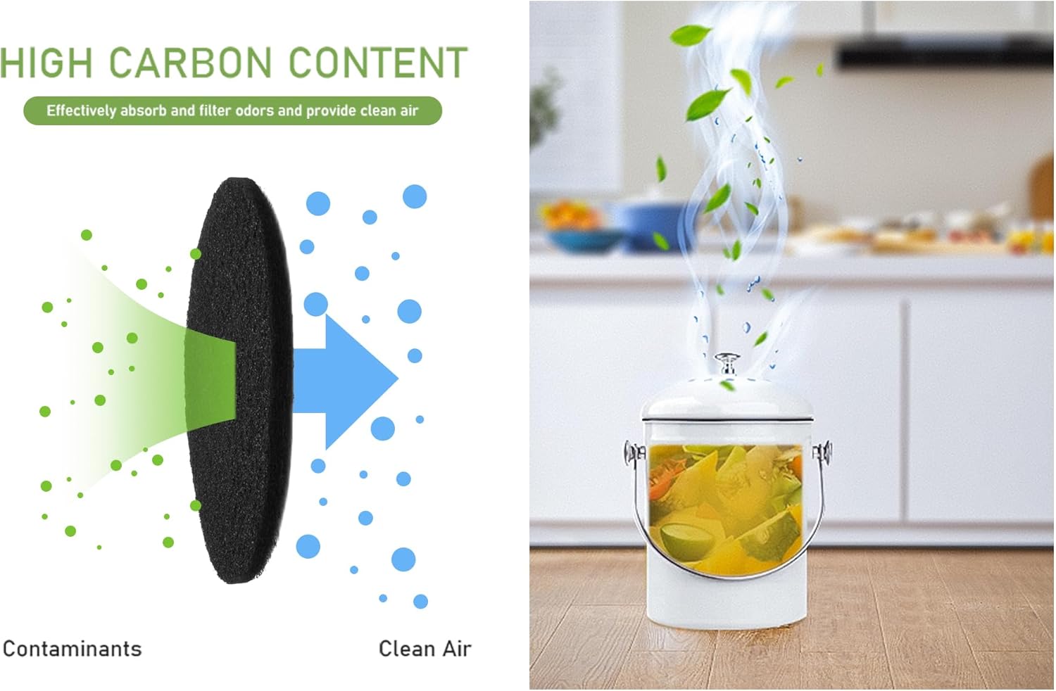 Charcoal Filters for Kitchen Compost Bin, 10 Pack Compost Filters for Countertop Bin Pail Replacement, Activated Charcoal Home Bucket Refill Sets, Round 6.7 Inch