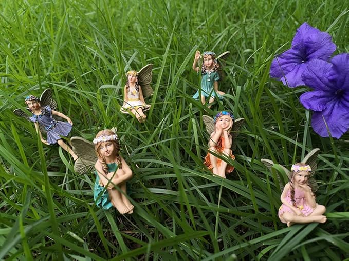 Fairy Garden Accessories Outdoor Indoor, 6pcs Miniature Fairies Figurines for Pot Plants and Mini Garden Lawn Decorations