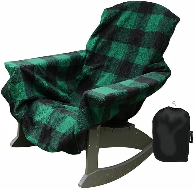 CITYBONFIRES The Chair Blanket – Reversible, Waterproof & Sherpa-Lined - Stretchable Elastic Back - Original Patio Chair Cover – Ideal for Homes and Outdoor Furniture- with Carry Pouch – Green Plaid