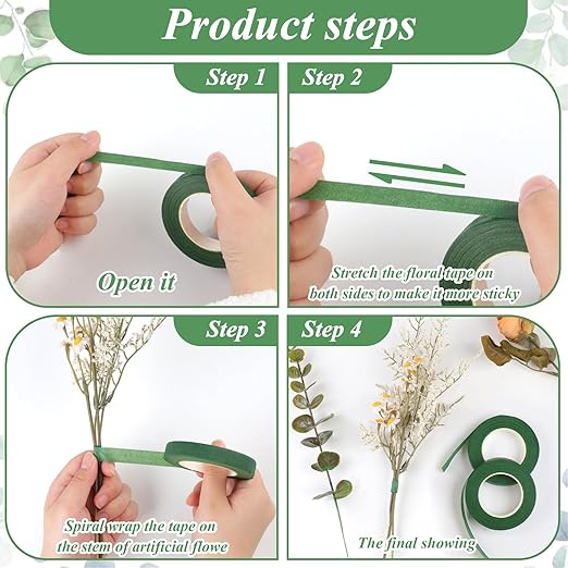 Phinus 9 Rolls Floral Tape, 1/2 Inch x 30 Yard Flower Tape, Green Floral Tape for Floral Crafts Supply, Bouquet Stem Wrapping, Wedding Bouquet (Green)