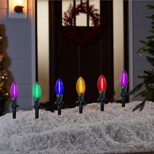 C9 LED Christmas Pathway Lights Outdoor, 38Ft 25 LED Multicolor Marker Stakes, Connectable Walkway UL Listed for Yard Lawn Sidewalk Driveway Christmas Decorations