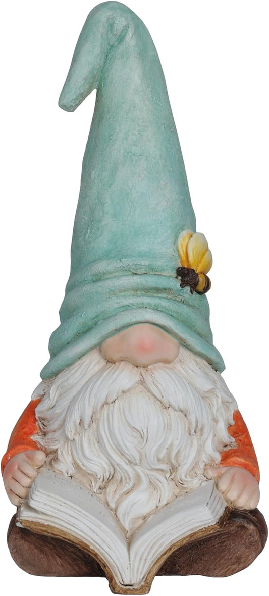 Alpine Corporation MCC844 Indoor/Outdoor Gnome Reading a Book Garden Statue, Charming Gnome Statue with Hat, 20" H, Turquoise
